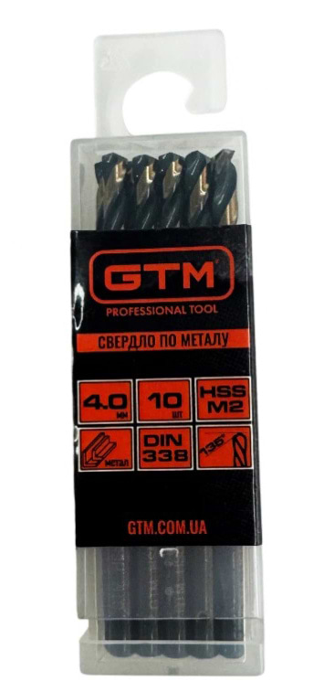Свердло GTM 4,0 мм HSS 10 шт. з подвійним покриттям (EM2-040K)